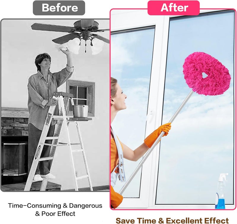 Heonay Ceiling Fan Cleaner Duster Reusable Microfiber Ceiling Fan Blade Cleaner Removable Duster with Extension Pole Adjusts 13 to 49.7 Inch for Cleaning Walls Bookshelves Furniture Door Window Top (Rosy) - Image 4